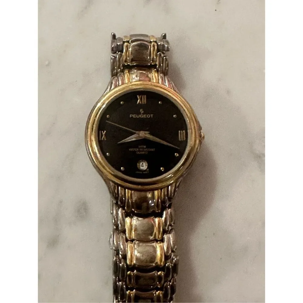 Vintage Peugeot Women's 132M Gold Tone Bracelet Watch with Date